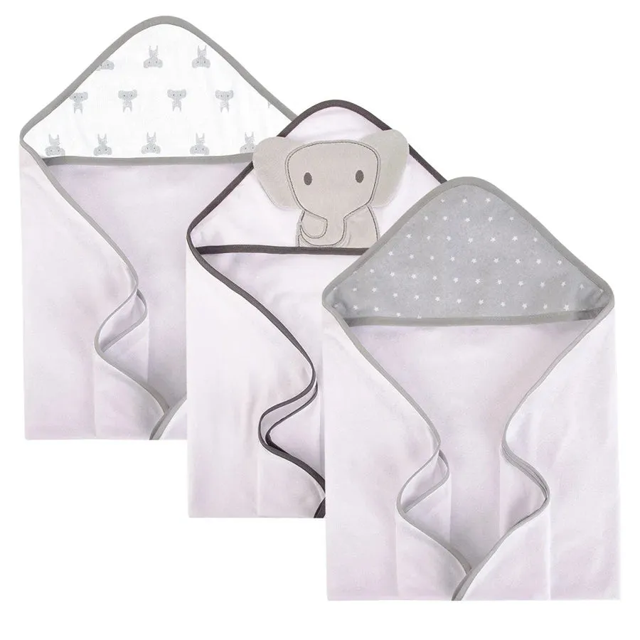 Hudson Baby Knit Terry Hooded Towel 3pc - Grey Modern Elephant