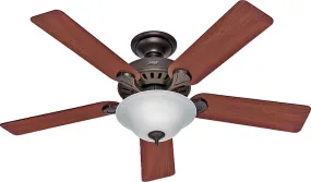 Hunter 53250/28724 Ceiling Fan, 5-Blade, Cherry/Oak Blade, 52 in Sweep, Fiberboard Blade, 3-Speed, With Lights: Yes :EA: QUANTITY: 1