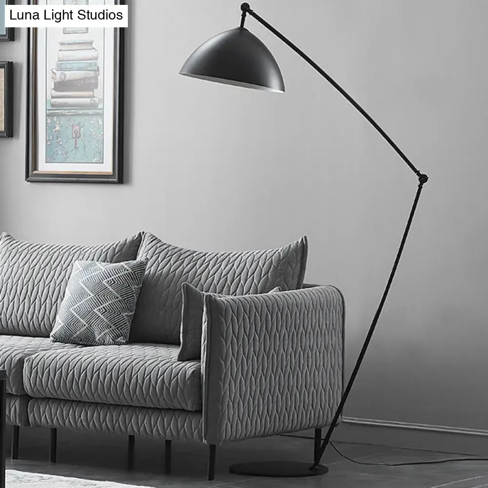 Industrial Black Metal Floor Lamp with Swing Arm - 1-Head Bowl Design