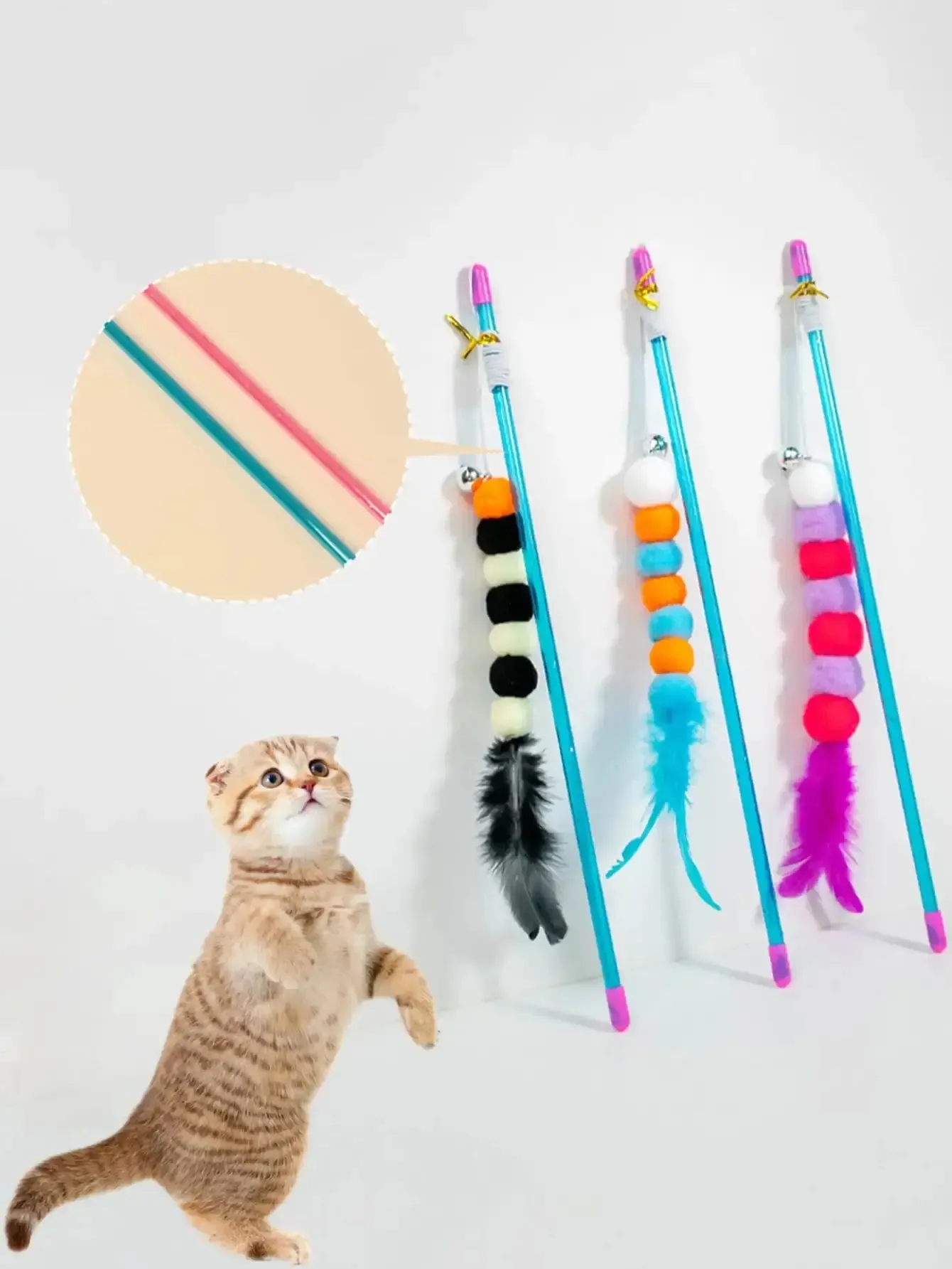 Interactive Cat Wand with Feathers and Bells