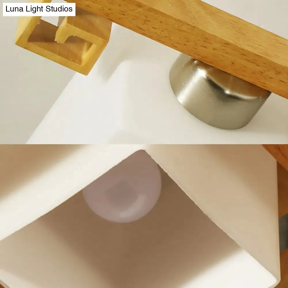 Japanese Style Cube Shade LED Flush Mount with Wood and Milk Glass - Perfect for Office Ceilings!