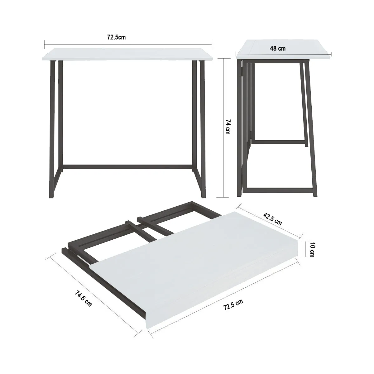 Kawachi Small Folding Writing Study, Laptop, Computer Desk Foldable Home and Office Table Workstation for Small Space Offices White