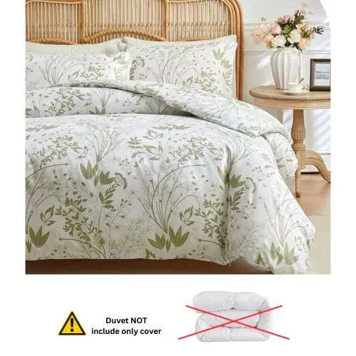 King Size 6 pieces, duvet cover set, green plant leaf design.