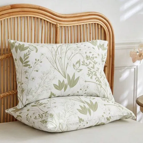 King Size 6 pieces, duvet cover set, green plant leaf design.