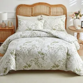 King Size 6 pieces, duvet cover set, green plant leaf design.