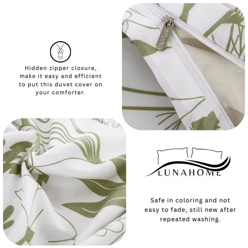 King Size 6 pieces, duvet cover set, green plant leaf design.