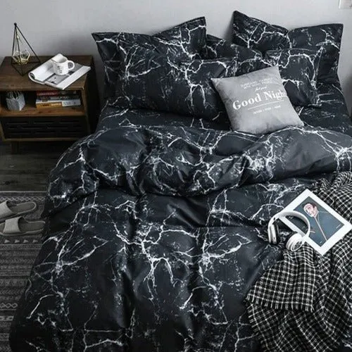 King size bedding set of 6 pieces, Black Marble design.