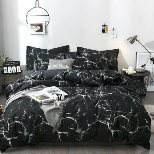 King size bedding set of 6 pieces, Black Marble design.