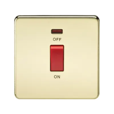 Knightsbridge Screwless 1 Gang 45A Cooker Switch With Neon - Polished Brass