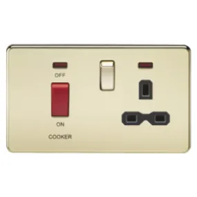 Knightsbridge Screwless 45A Cooker Switch With 13A Switched Socket - Polished Brass