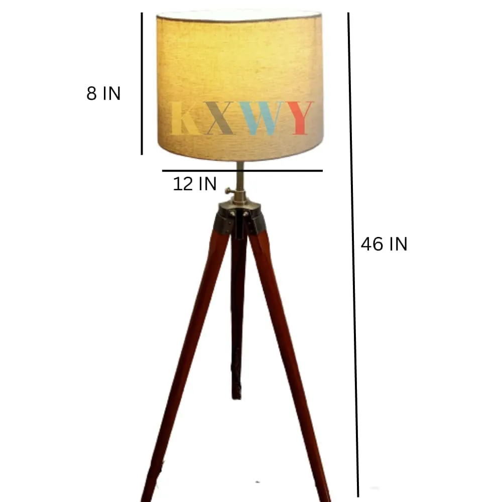 KXWY Tripod Floor Lamp for Living Room, Bed Room with Wooden Crafter Stand | Modern Decorative Tripod Lamp in Jute Shade Brown LED