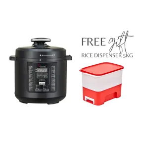 La Gourmet Healthy Electric Pressure Cooker 6L with Full Accessories Set   5kg Rice Dispenser