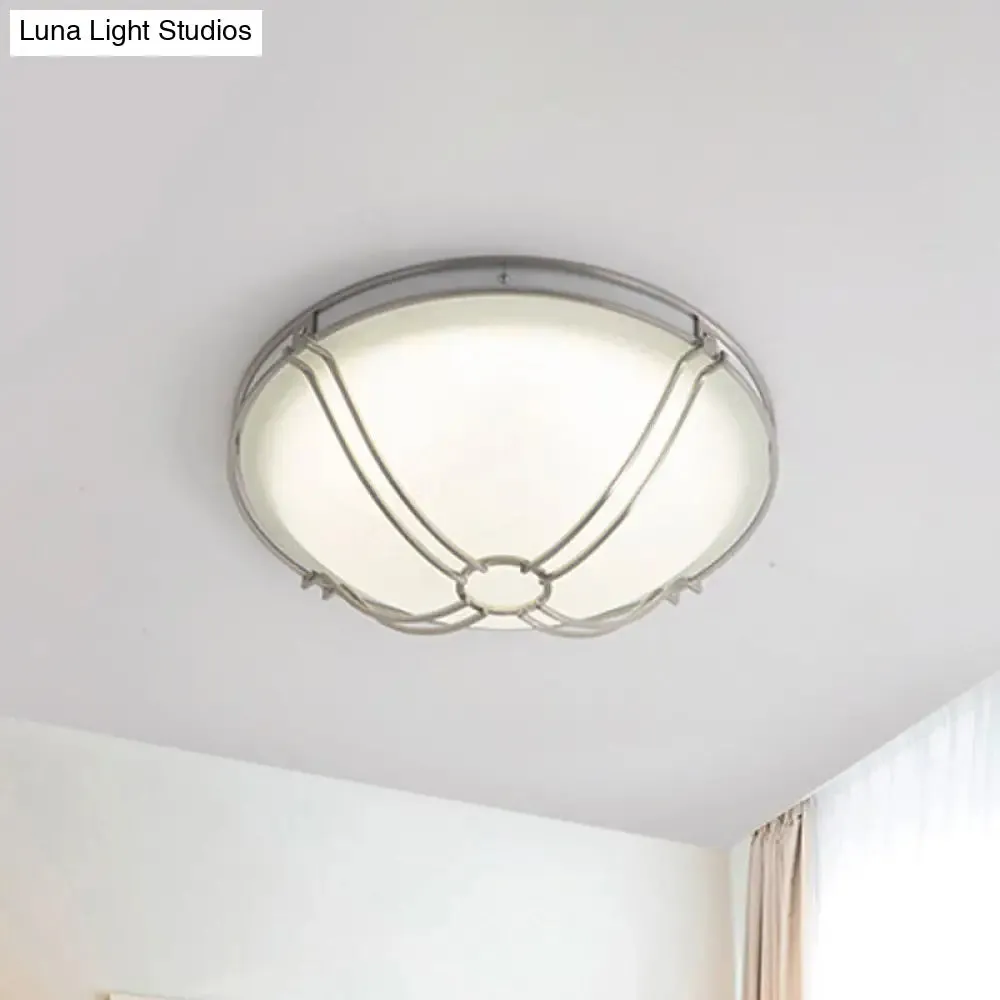 LED White Glass Flush Mount Ceiling Light with Metal Cage - Country Dome Fixture