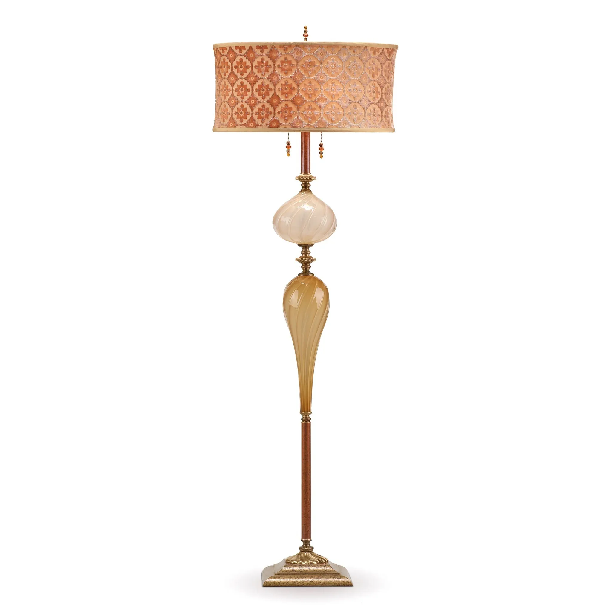 Leo Floor Lamp F244Ag166 Kevin Obrien Velvet Gold and Beige Shade Gold and Cream Blown Glass Base by Kinzig Design