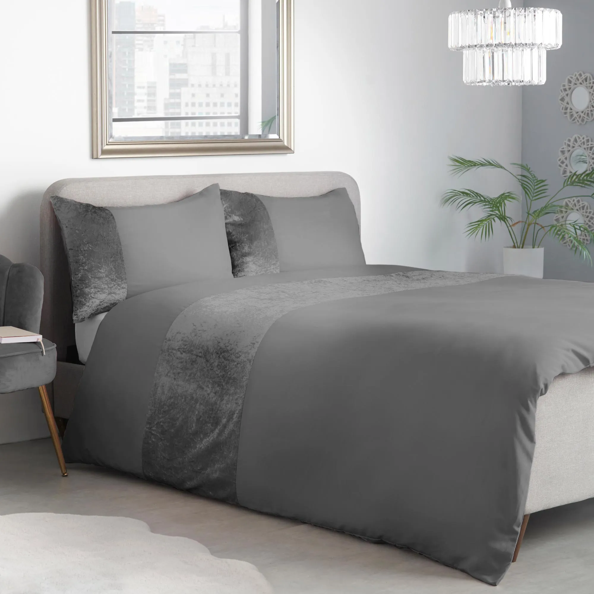 Lewis's Amelia Crushed Velvet Duvet Set - Charcoal