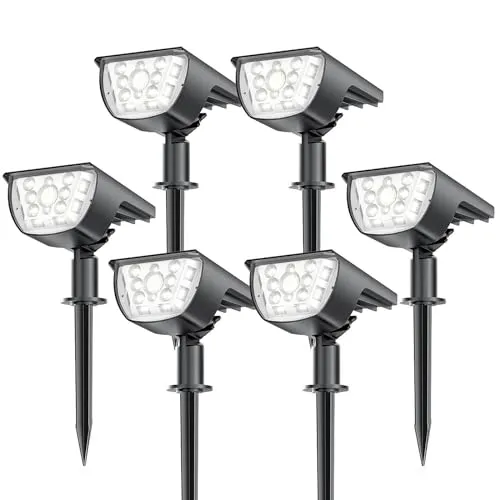 LiBlins Solar Landscape Spotlights Outdoor, [6 Pack/3 Modes] 2-in-1 Solar Landscaping Spotlights, IP67 Waterproof Solar Powered Wall Lights for Yard Garden Patio Driveway Pool (Cold White/33 LED)