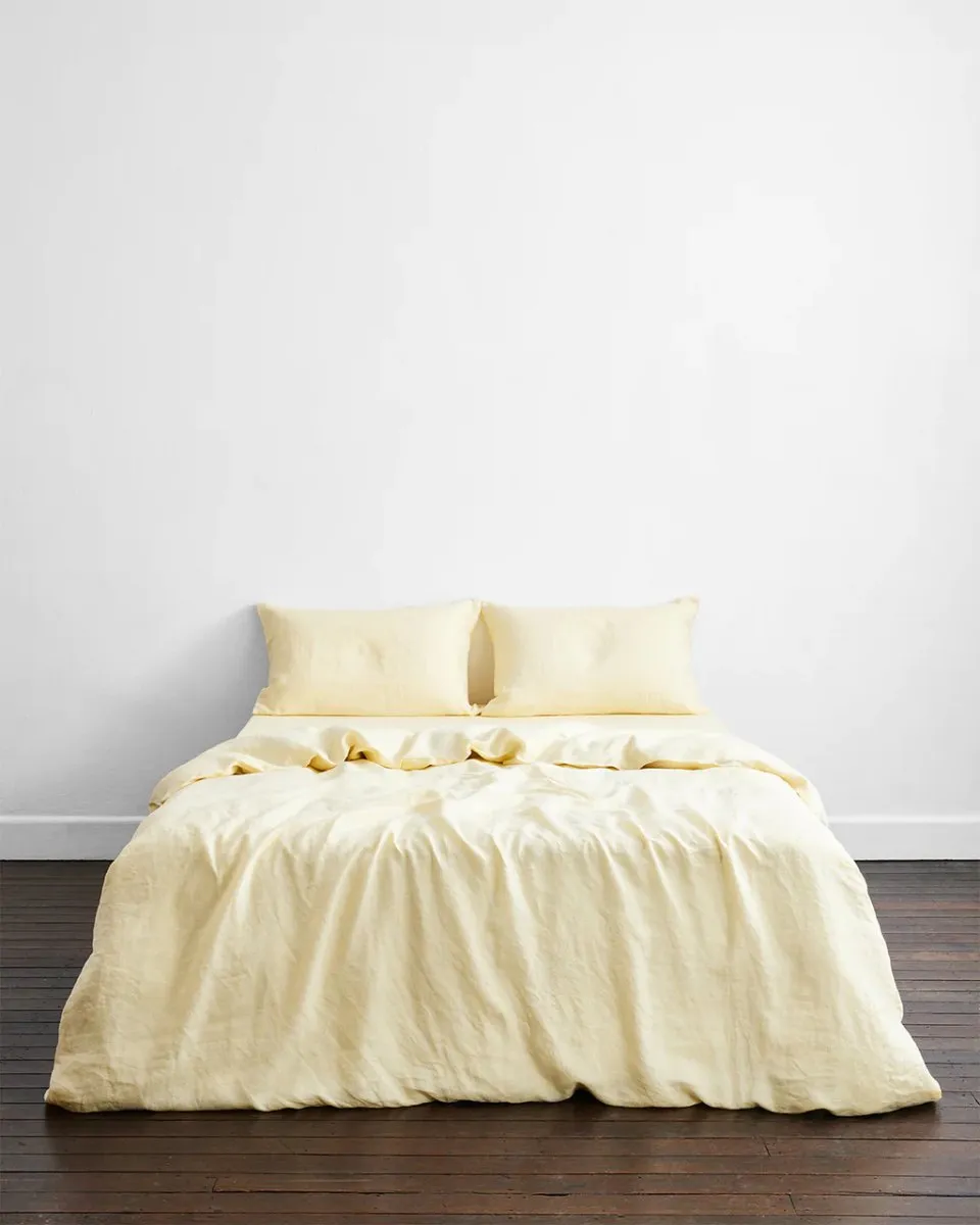 Linen Bedding Duvet Cover | 3 Pc Set | Pastel Yellow