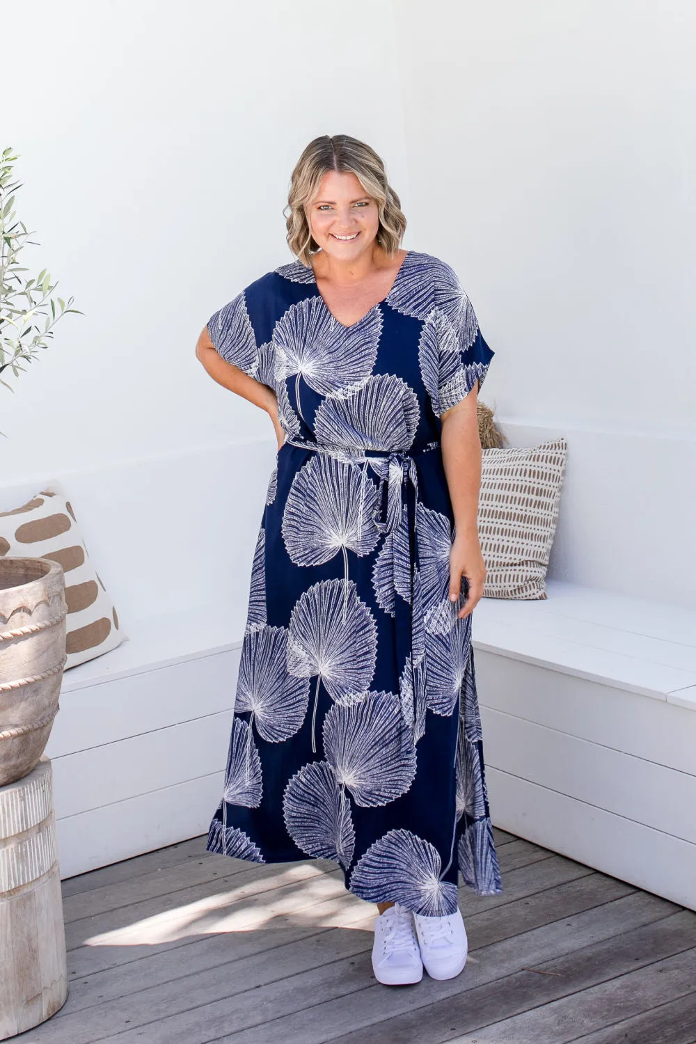 Long Kaftan Dress - Blue Fan