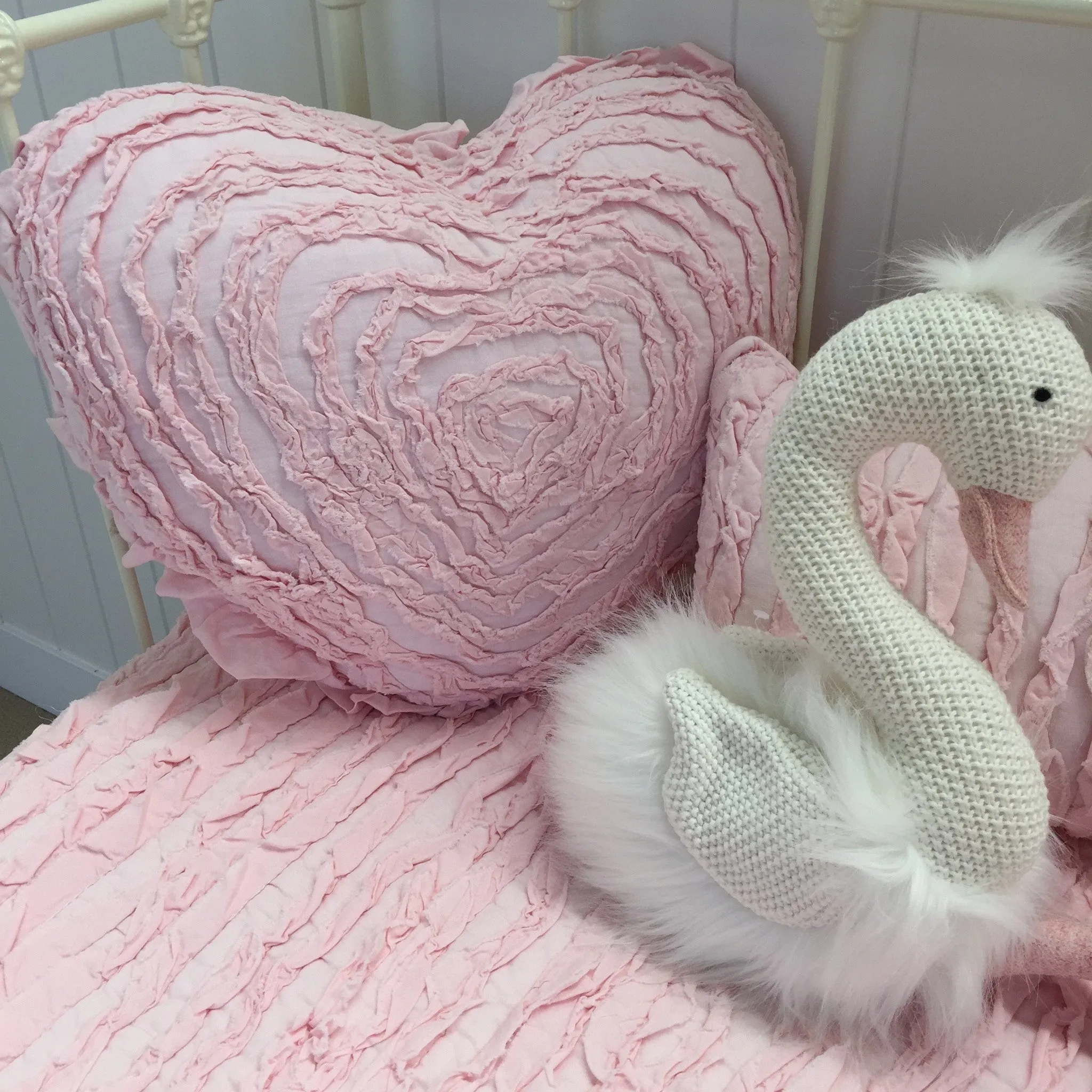 Lulu Pink Ruffle Cot Quilt Nursery Bedding & Bonus Emma Heart Rattle.