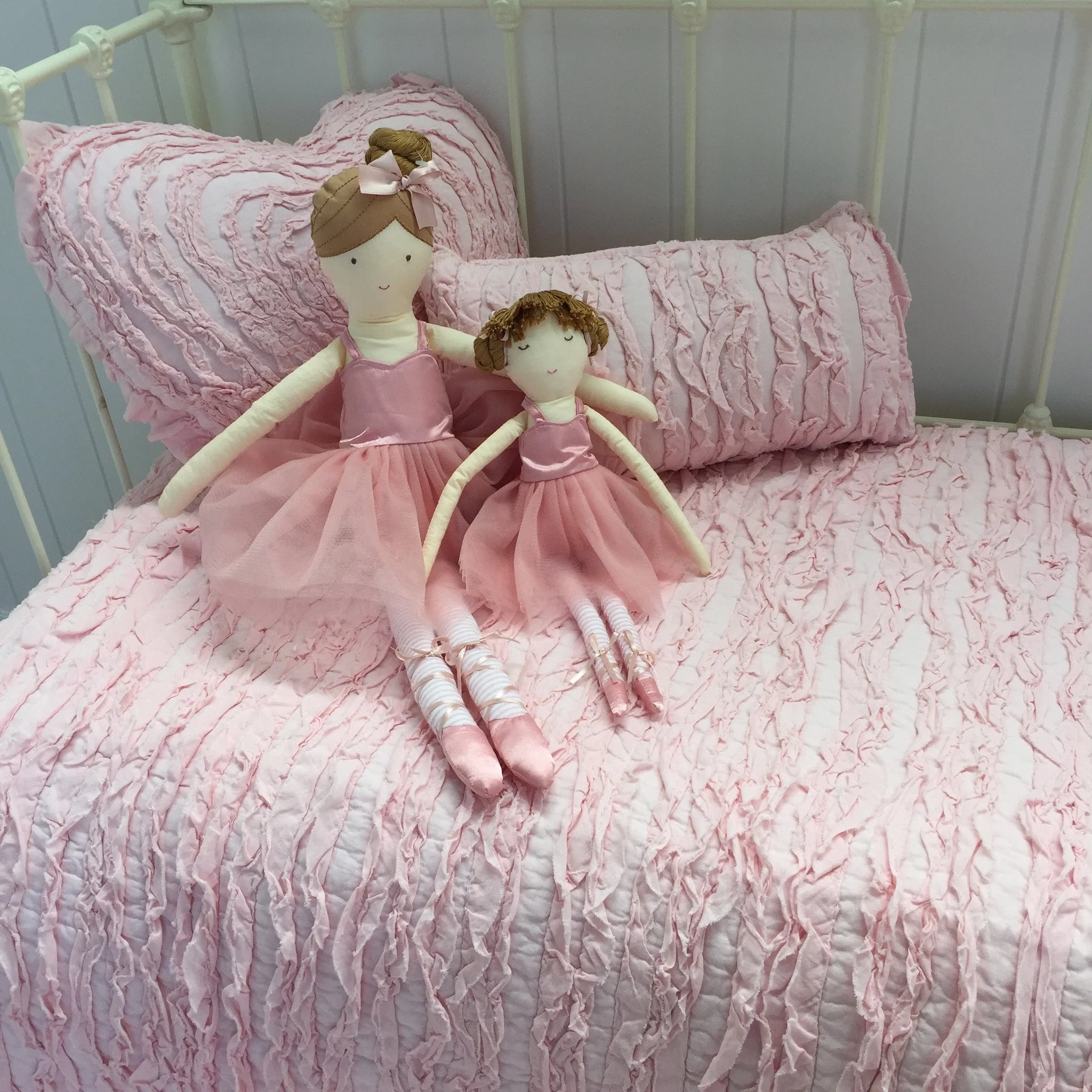 Lulu Pink Ruffle Cot Quilt Nursery Bedding & Bonus Emma Heart Rattle.