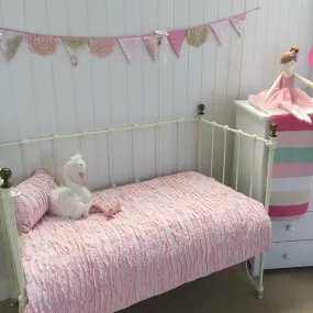 Lulu Pink Ruffle Cot Quilt Nursery Bedding & Bonus Emma Heart Rattle.