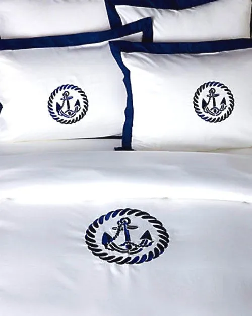 Luxe Nautique Bedding: Embroidered Circle Anchor Bedding