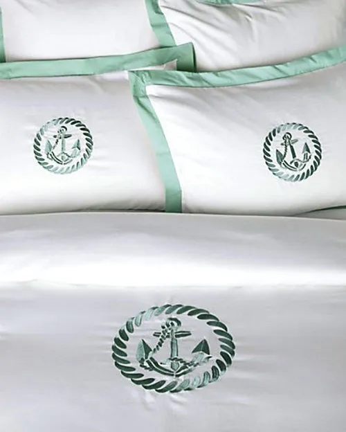 Luxe Nautique Bedding: Embroidered Circle Anchor Bedding