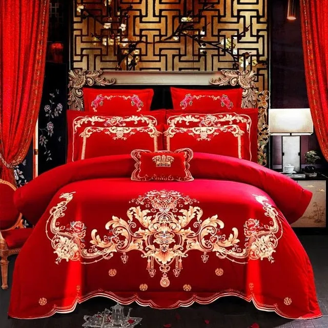 Luxury 100% Cotton Traditional Chinese Wedding Bedding Set