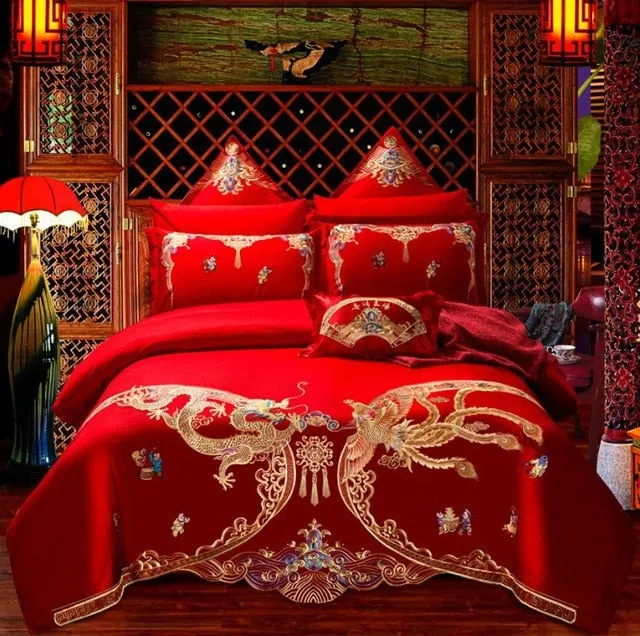 Luxury 100% Cotton Traditional Chinese Wedding Bedding Set