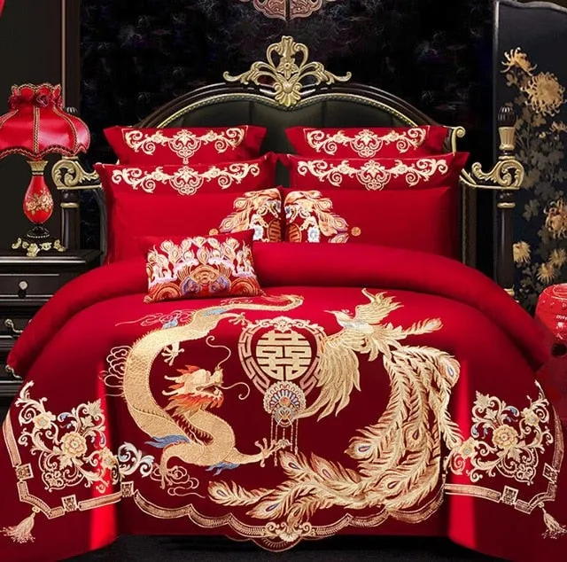 Luxury 100% Cotton Traditional Chinese Wedding Bedding Set