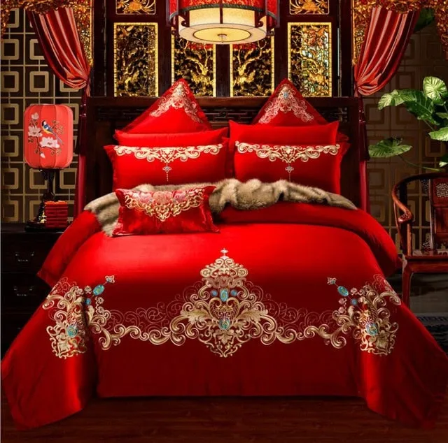 Luxury 100% Cotton Traditional Chinese Wedding Bedding Set