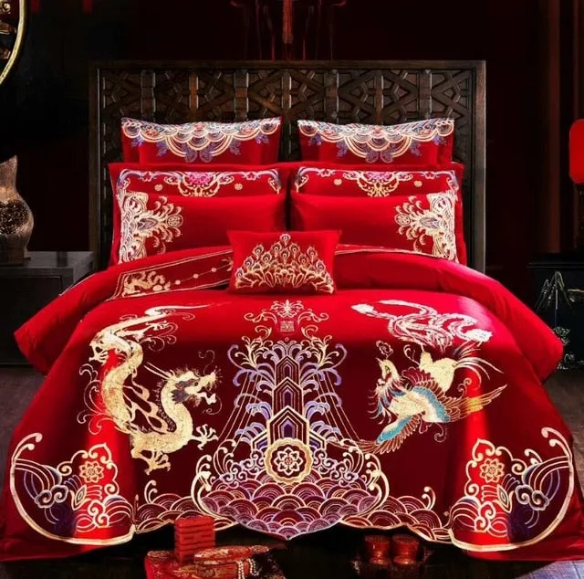 Luxury 100% Cotton Traditional Chinese Wedding Bedding Set