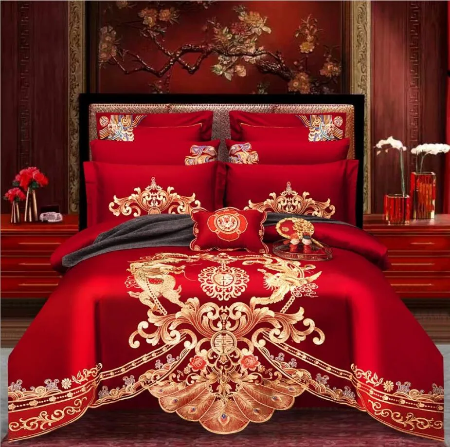 Luxury 100% Cotton Traditional Chinese Wedding Bedding Set