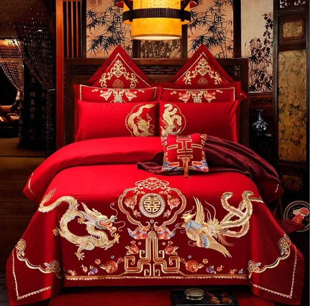 Luxury 100% Cotton Traditional Chinese Wedding Bedding Set