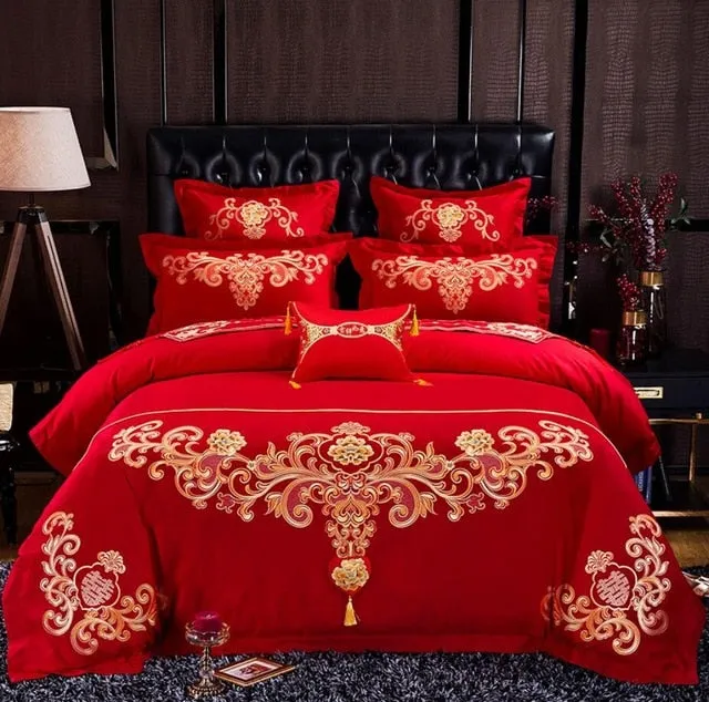 Luxury 100% Cotton Traditional Chinese Wedding Bedding Set