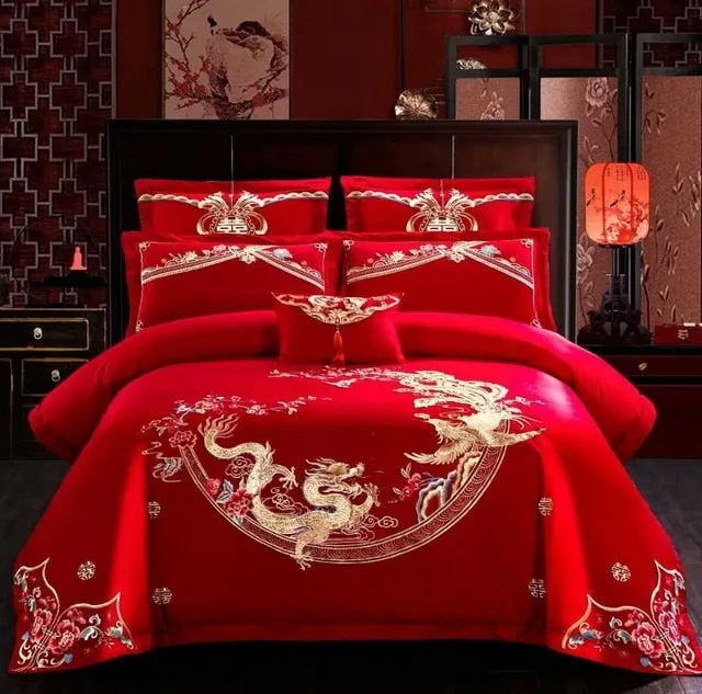 Luxury 100% Cotton Traditional Chinese Wedding Bedding Set