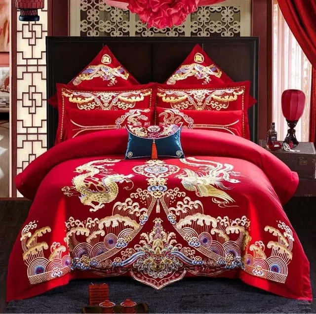 Luxury 100% Cotton Traditional Chinese Wedding Bedding Set