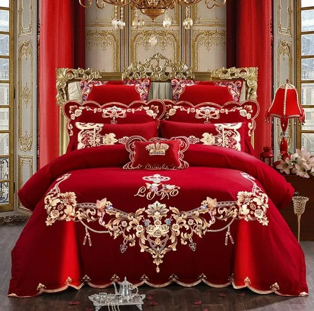 Luxury 100% Cotton Traditional Chinese Wedding Bedding Set