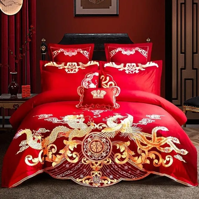 Luxury 100% Cotton Traditional Chinese Wedding Bedding Set