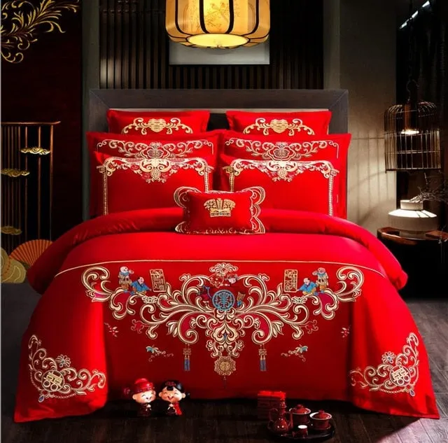 Luxury 100% Cotton Traditional Chinese Wedding Bedding Set