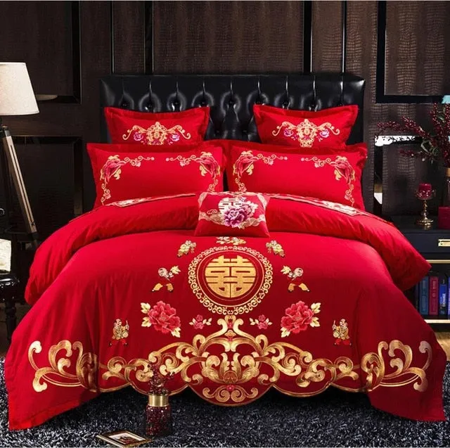 Luxury 100% Cotton Traditional Chinese Wedding Bedding Set