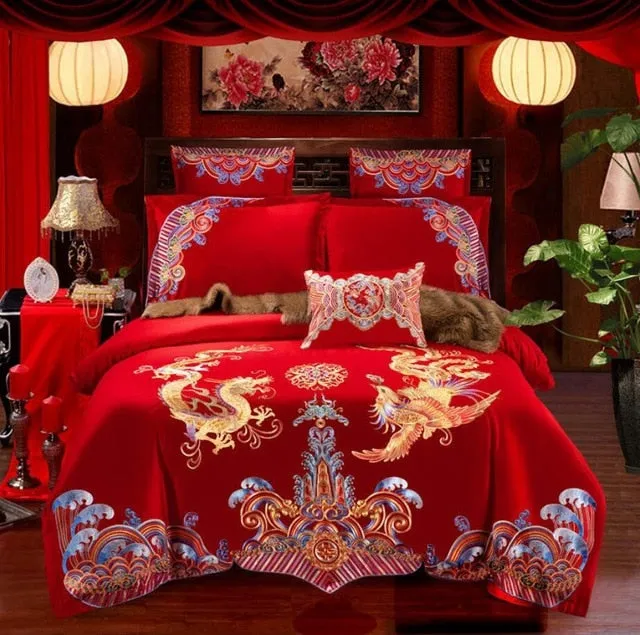 Luxury 100% Cotton Traditional Chinese Wedding Bedding Set