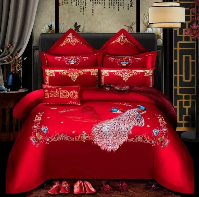 Luxury 100% Cotton Traditional Chinese Wedding Bedding Set