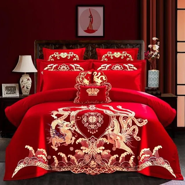 Luxury 100% Cotton Traditional Chinese Wedding Bedding Set