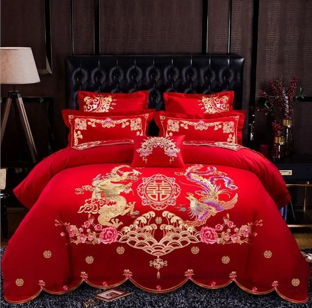 Luxury 100% Cotton Traditional Chinese Wedding Bedding Set