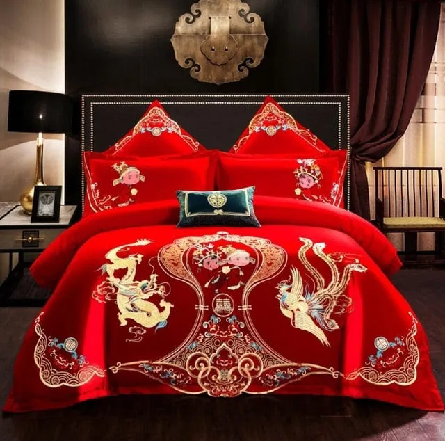 Luxury 100% Cotton Traditional Chinese Wedding Bedding Set