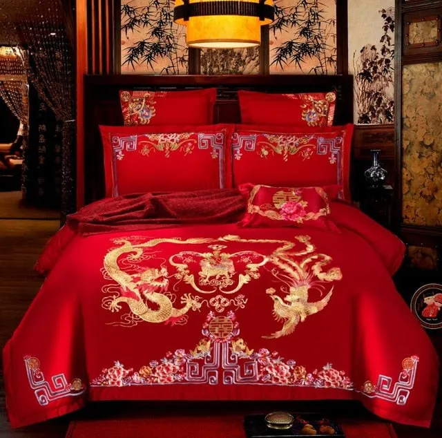 Luxury 100% Cotton Traditional Chinese Wedding Bedding Set