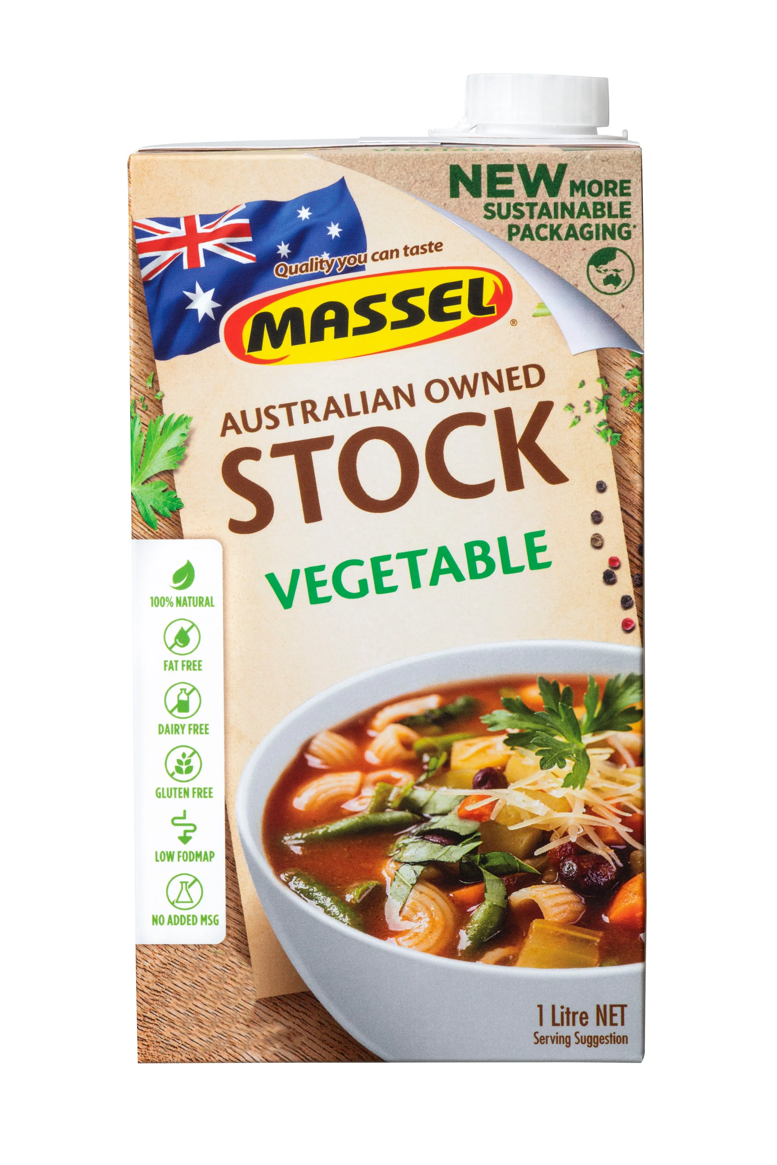 Massel Vegetable Flavour Liquid Stock, No Garlic No Onion (1L)