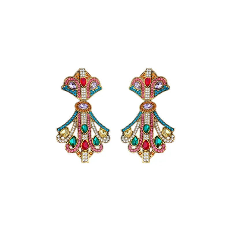 Medieval Fan-Shape Geometric Alloy Electroplating Earrings