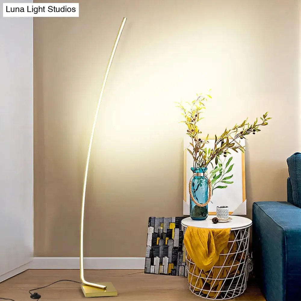 Metallic Curved LED Floor Lamp - Sleek Black/White/Gold Design for Reading, Bedside, and Stand-Up Lighting